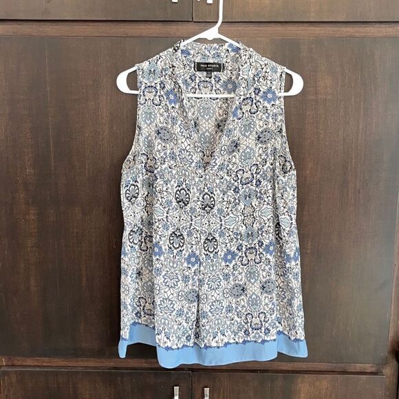 Max Studio Edit Blue Floral Print Sleeveless Top Large - Picture 1 of 6